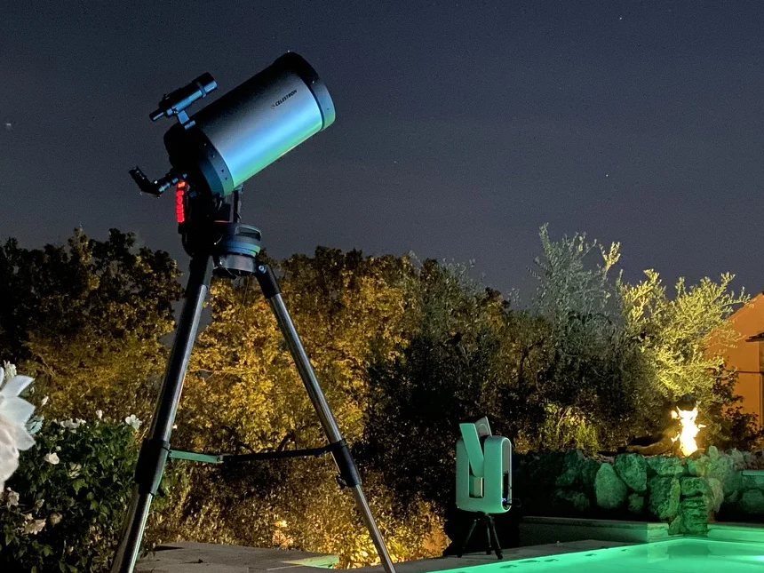 Celestron C9.25 Evolution telescope set up at night
